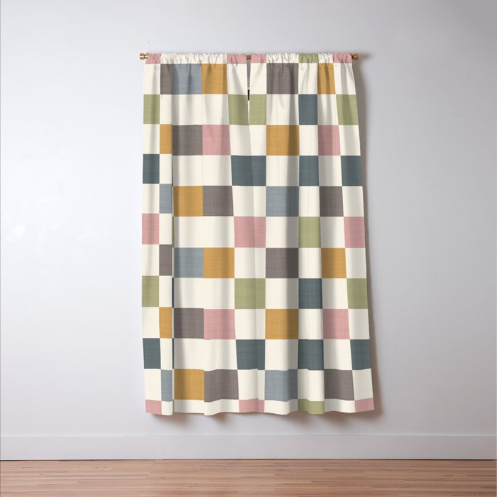 Retro Country Earthy Chequered board Window Curtain Gallery Image 3