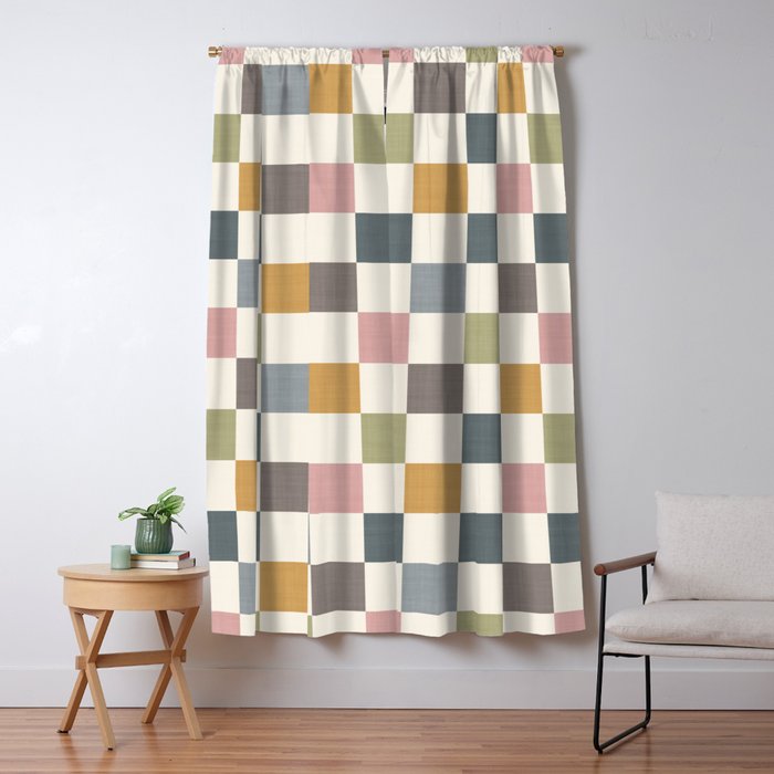 Retro Country Earthy Chequered board Window Curtain Gallery Image 5