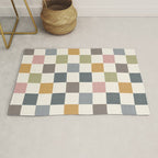 Retro Country Earthy Chequered board Rug Gallery Image 1