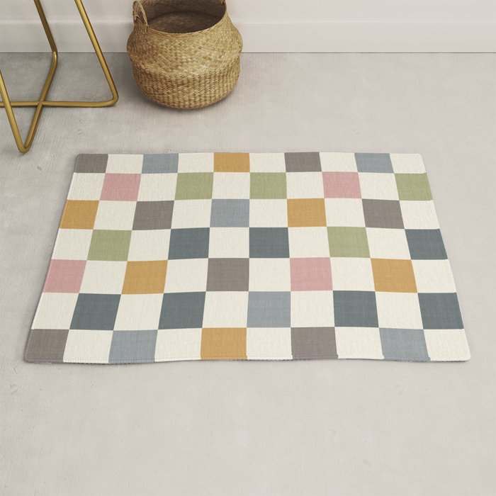 Retro Country Earthy Chequered board Rug Gallery Image 1