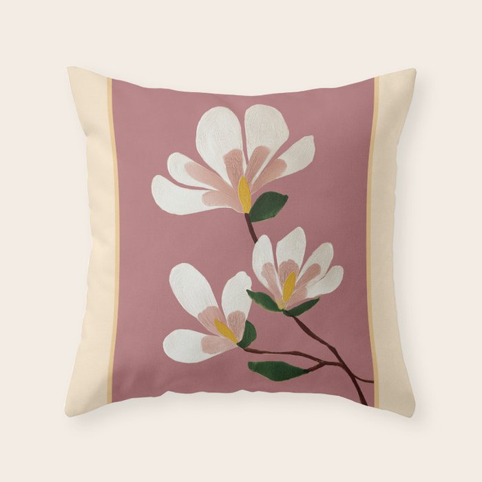 Pink Magnolia Flowers Throw Pillow Gallery Image 1