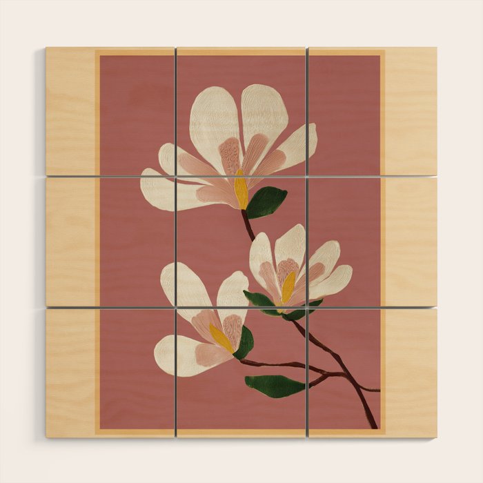 Pink Magnolia Flowers Wood Wall Art Gallery Image 1