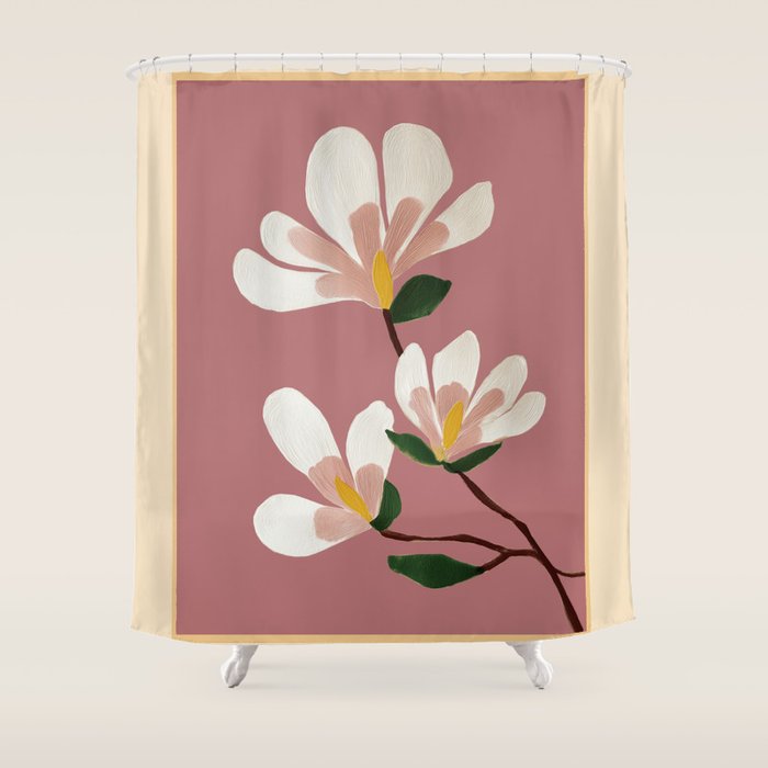 Pink Magnolia Flowers Shower Curtain Gallery Image 1