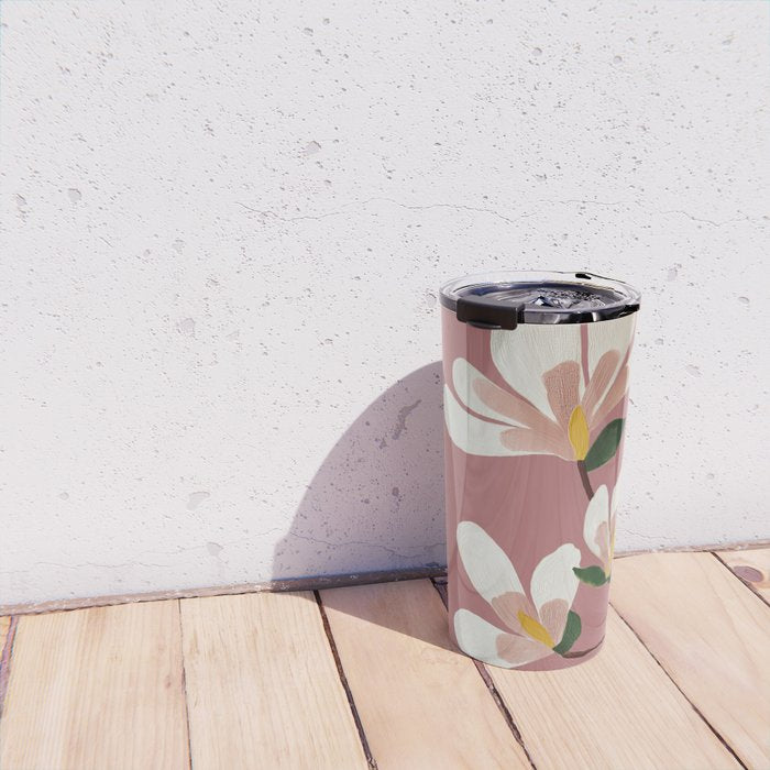 Pink Magnolia Flowers Travel Mug Gallery Image 4