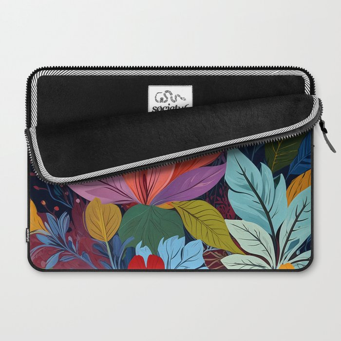 Dark Velvet Garden, Floral Botanical Vintage Illustration, Colorful Mysterious Midnight Plants, Blossom Meadow, Flowers Nature Bloom Painting Laptop Sleeve Gallery Image 2