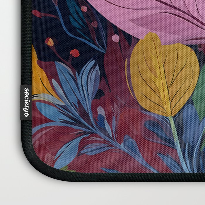 Dark Velvet Garden, Floral Botanical Vintage Illustration, Colorful Mysterious Midnight Plants, Blossom Meadow, Flowers Nature Bloom Painting Laptop Sleeve Gallery Image 3
