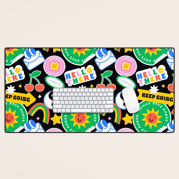 Retro cartoon sticker label pattern Desk Mat Gallery Image 1