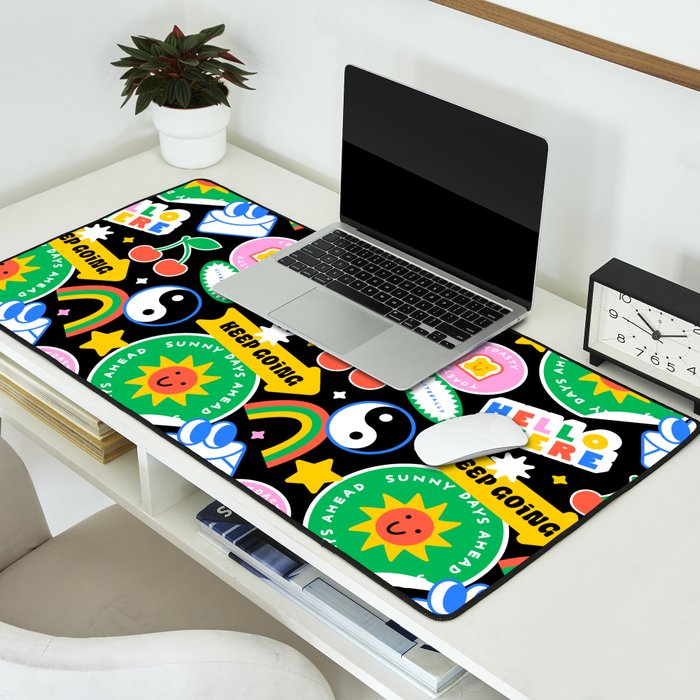 Retro cartoon sticker label pattern Desk Mat Gallery Image 2