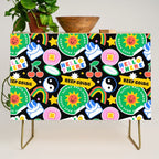Retro cartoon sticker label pattern Credenza Gallery Image 1
