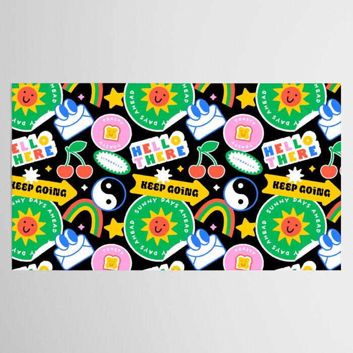 Retro cartoon sticker label pattern Tablecloth Gallery Image 2
