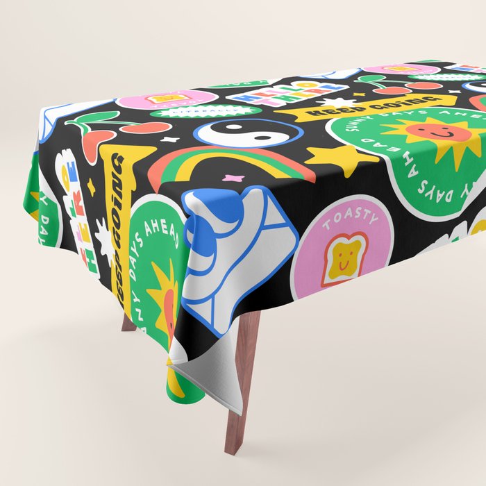 Retro cartoon sticker label pattern Tablecloth Gallery Image 1