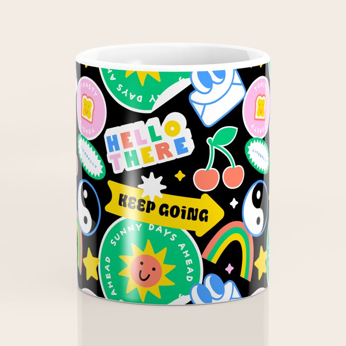 Retro cartoon sticker label pattern Coffee Mug Gallery Image 4