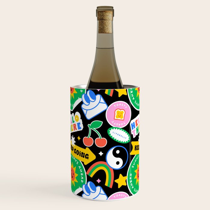 Retro cartoon sticker label pattern Wine Chiller Gallery Image 2