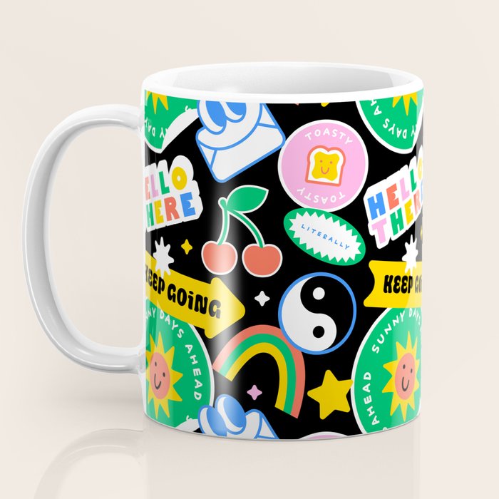 Retro cartoon sticker label pattern Coffee Mug Gallery Image 3