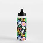 Retro cartoon sticker label pattern Water Bottle Gallery Image 3