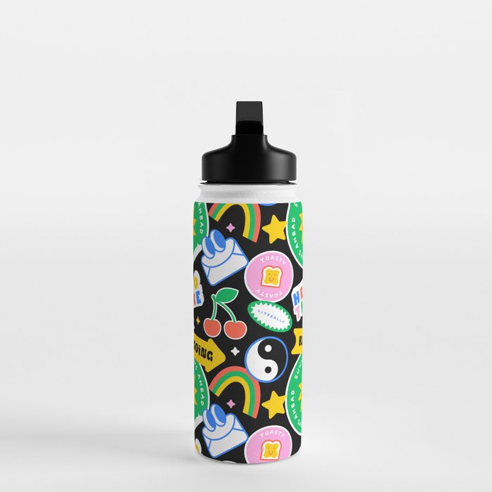 Retro cartoon sticker label pattern Water Bottle Gallery Image 3