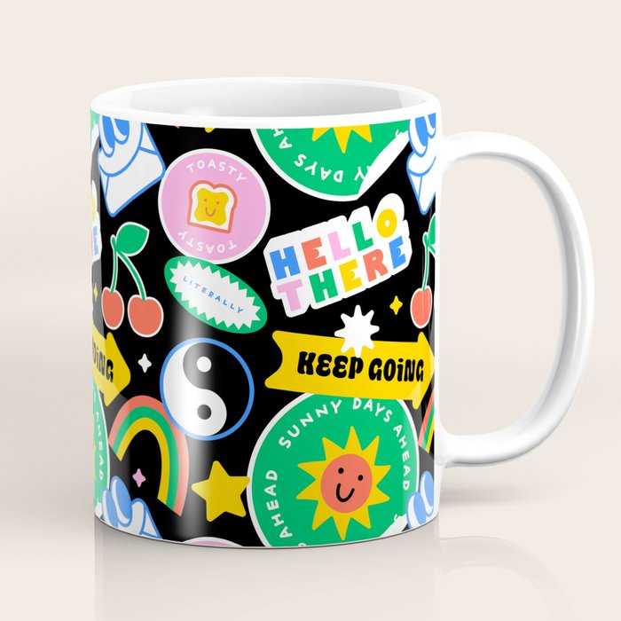 Retro cartoon sticker label pattern Coffee Mug Gallery Image 1