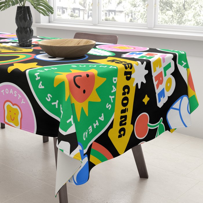 Retro cartoon sticker label pattern Tablecloth Gallery Image 3