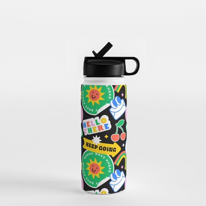 Retro cartoon sticker label pattern Water Bottle Gallery Image 1