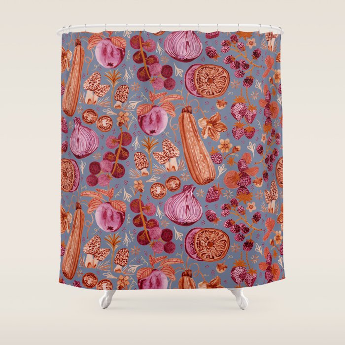 Garden Vegetables & Fresh Fruit in Grey & Rust Shower Curtain Gallery Image 1