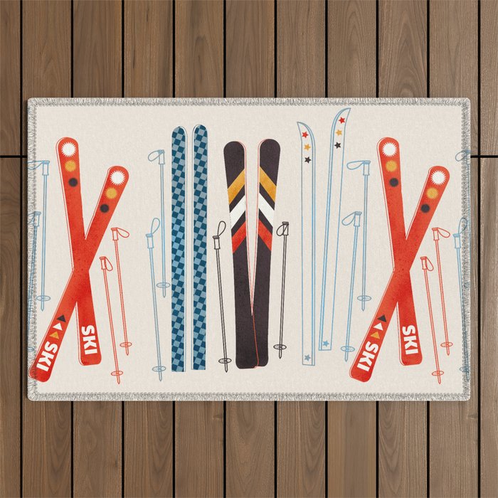 Retro Ski Illustration Outdoor Rug Gallery Image 1