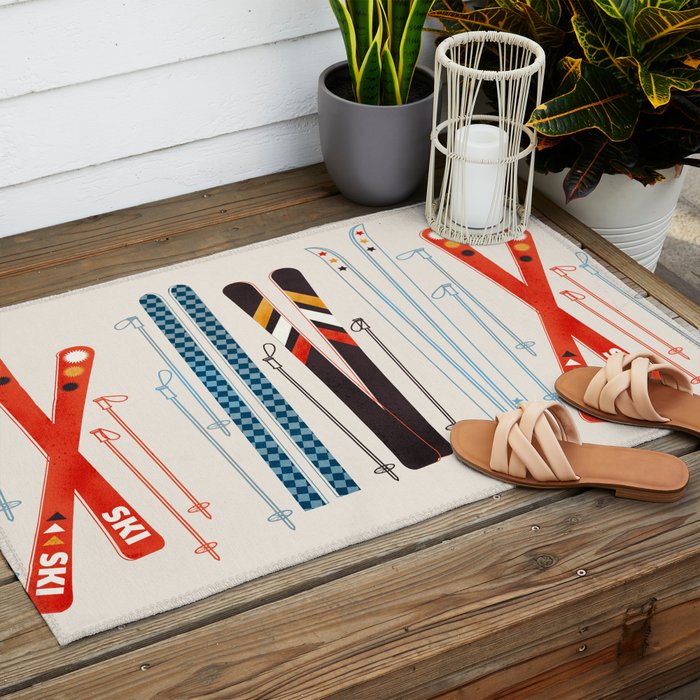 Retro Ski Illustration Outdoor Rug Gallery Image 2