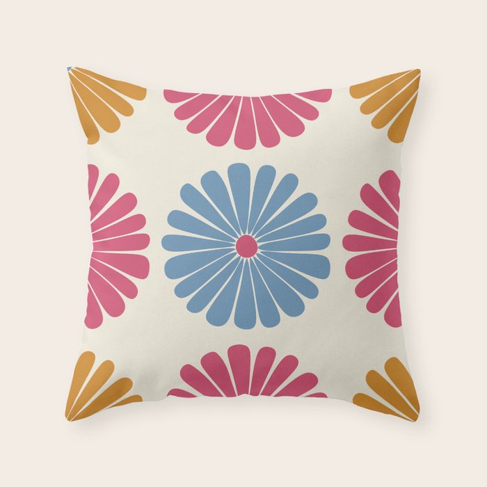Retro Summer Daisies V Throw Pillow Gallery Image 1