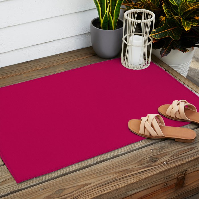 NOW BERRY GLOSS Solid Color Plain Red Shade  and Mindfulness Minimalist Word Art  Outdoor Rug Gallery Image 2