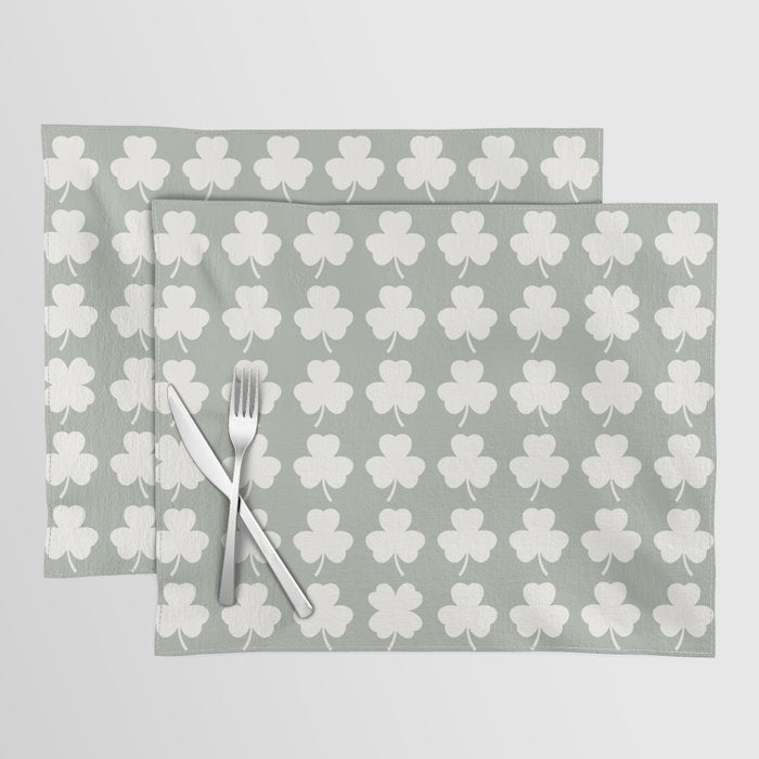 Clovers XXXV Neutral Green Botanical Pattern Placemat Gallery Image 1