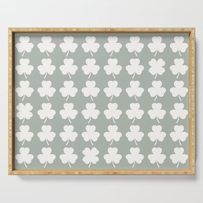 Clovers XXXV Neutral Green Botanical Pattern Serving Tray Gallery Image 1