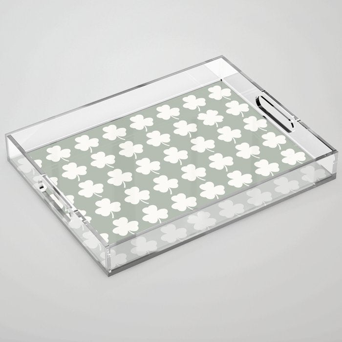 Clovers XXXV Neutral Green Botanical Pattern Acrylic Tray Gallery Image 1