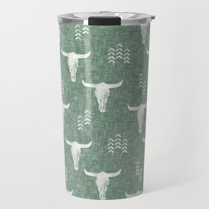 desert skulls - southwest cow skulls on sage Travel Mug Gallery Image 1