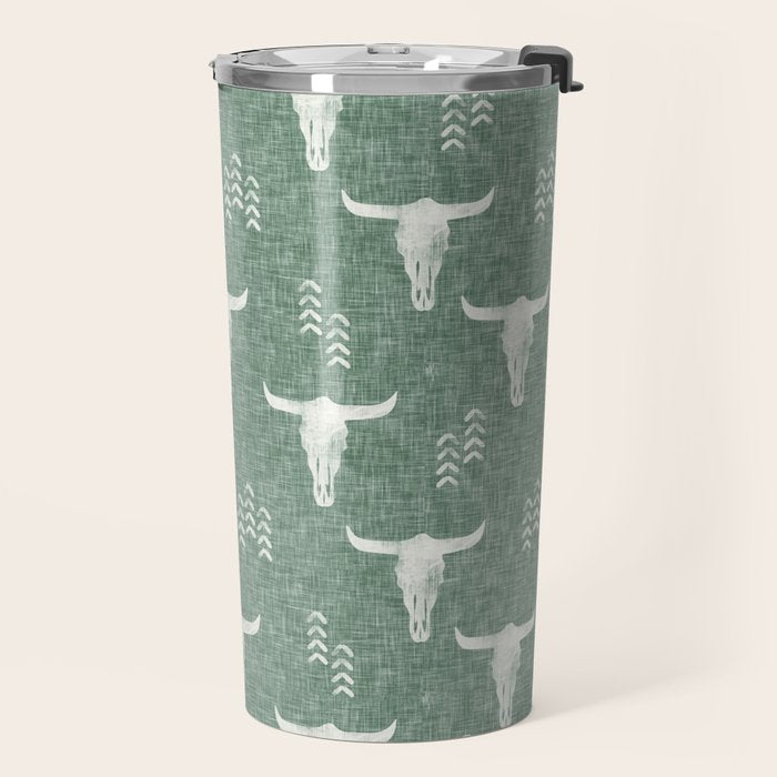 desert skulls - southwest cow skulls on sage Travel Mug Gallery Image 2