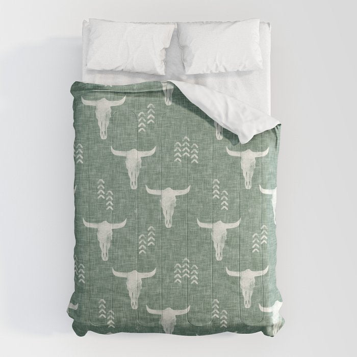 desert skulls - southwest cow skulls on sage Comforter Gallery Image 6