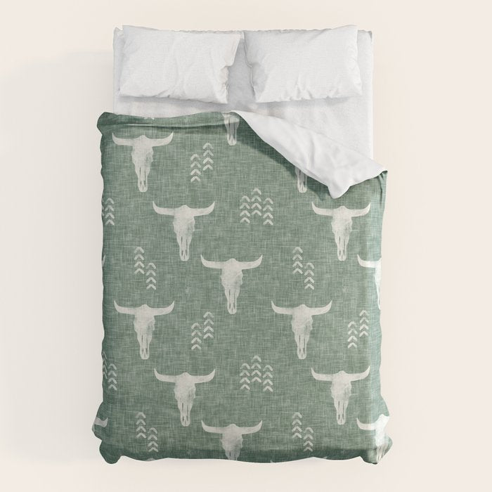 desert skulls - southwest cow skulls on sage Duvet Cover Gallery Image 6