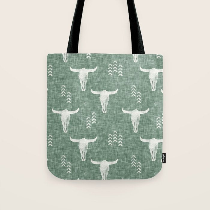 desert skulls - southwest cow skulls on sage Tote Bag Gallery Image 1