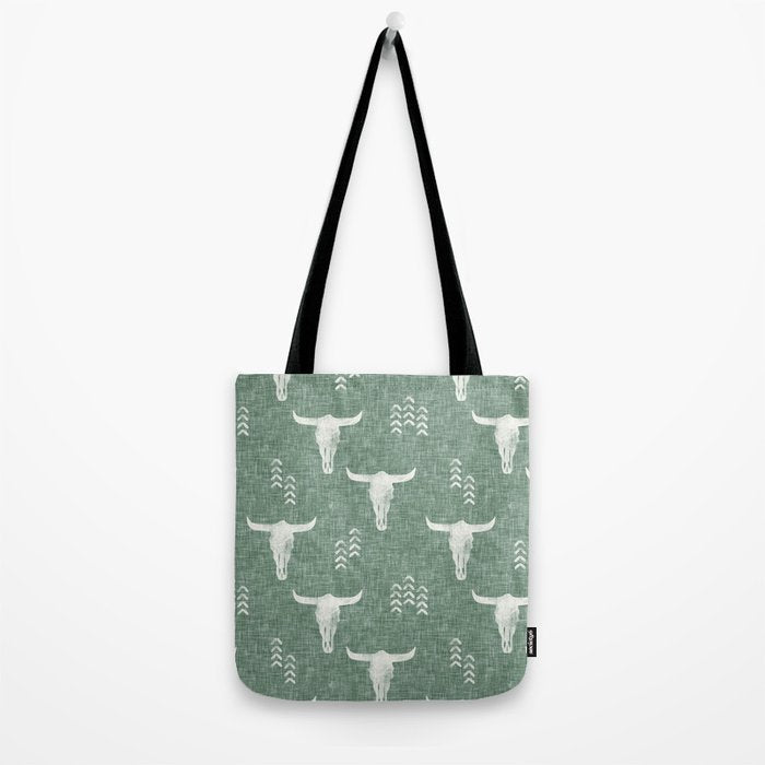 desert skulls - southwest cow skulls on sage Tote Bag Gallery Image 2