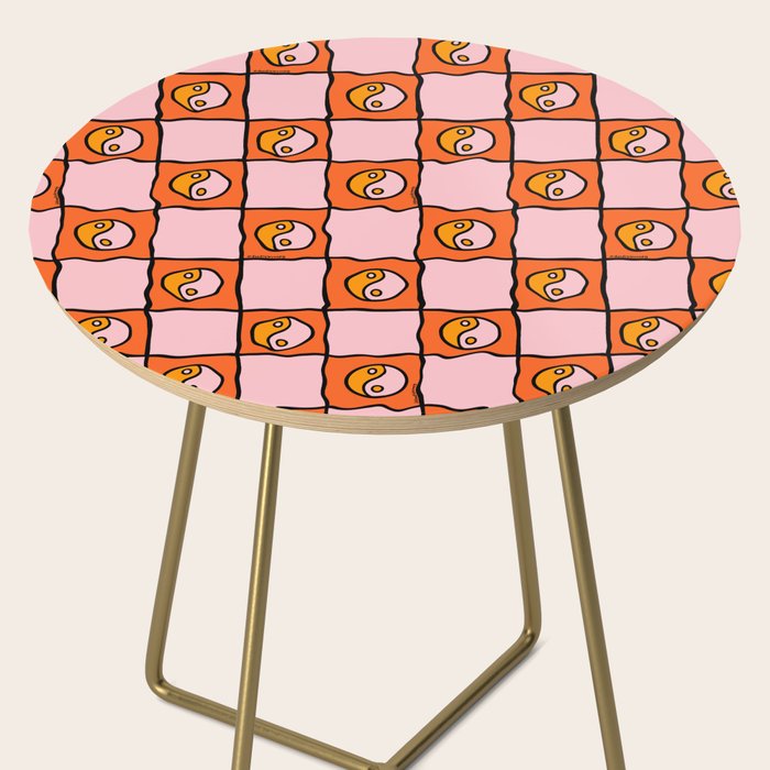 Orange Ying yang Checkered Print Side Table Gallery Image 2