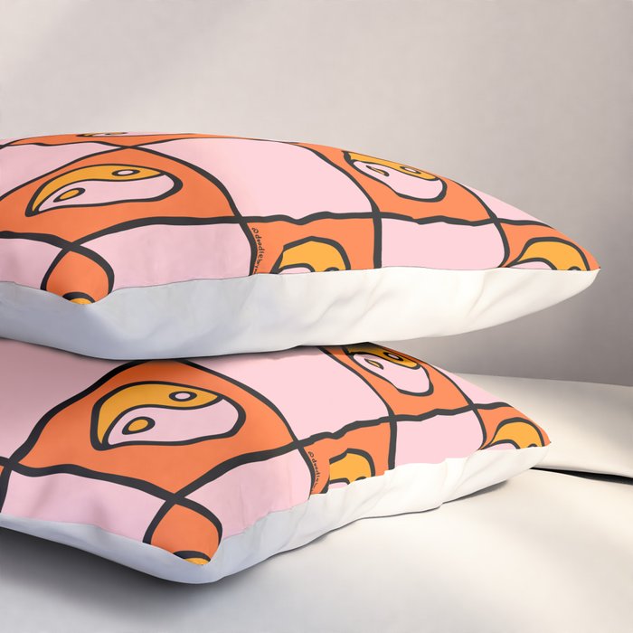 Orange Ying yang Checkered Print Pillow Sham Gallery Image 3
