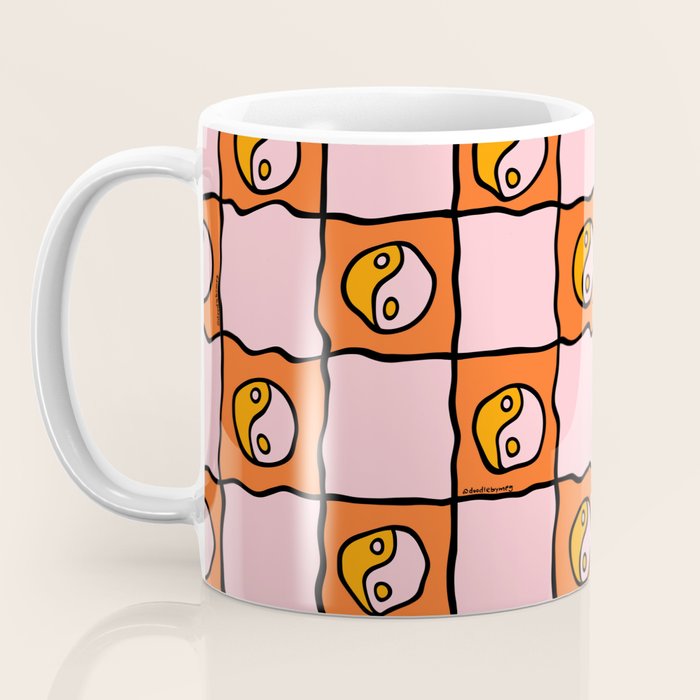 Orange Ying yang Checkered Print Coffee Mug Gallery Image 3