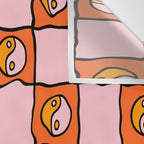Orange Ying yang Checkered Print Wall Tapestry Gallery Image 3