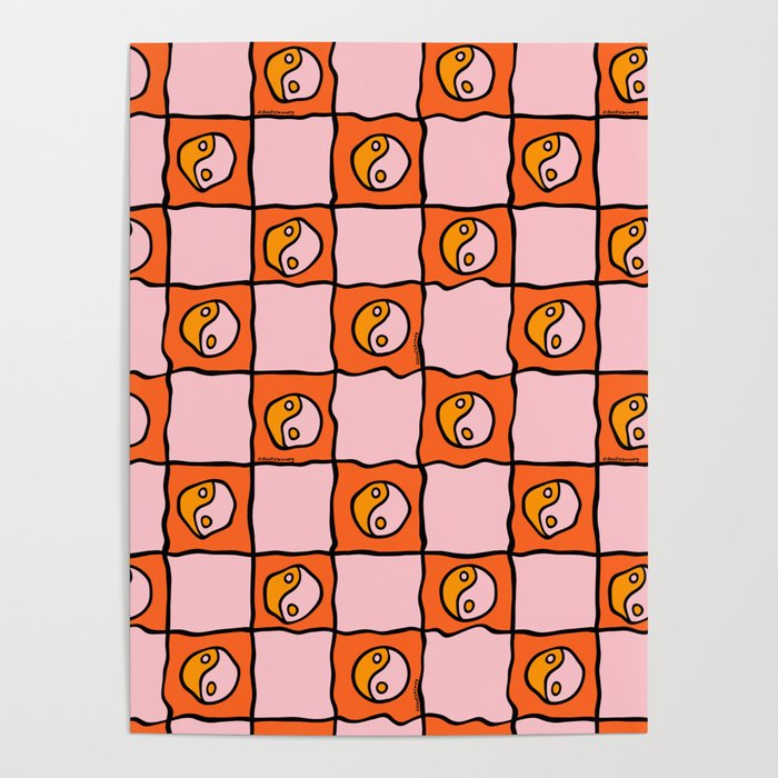 Orange Ying yang Checkered Print Poster Gallery Image 4