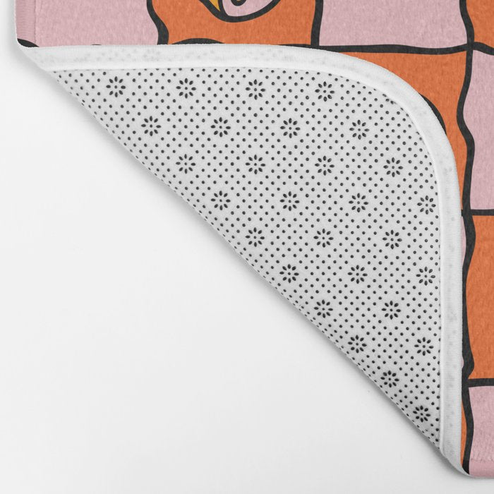 Orange Ying yang Checkered Print Bath Mat Gallery Image 2