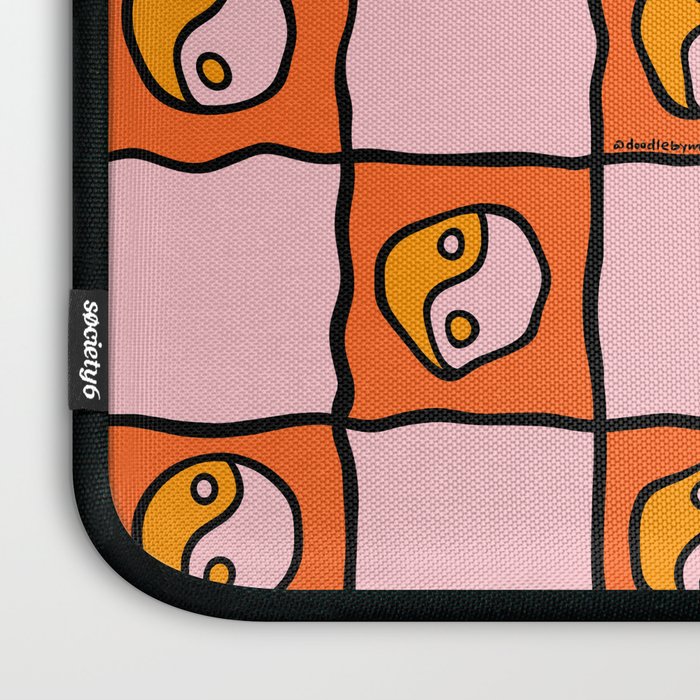 Orange Ying yang Checkered Print Laptop Sleeve Gallery Image 3