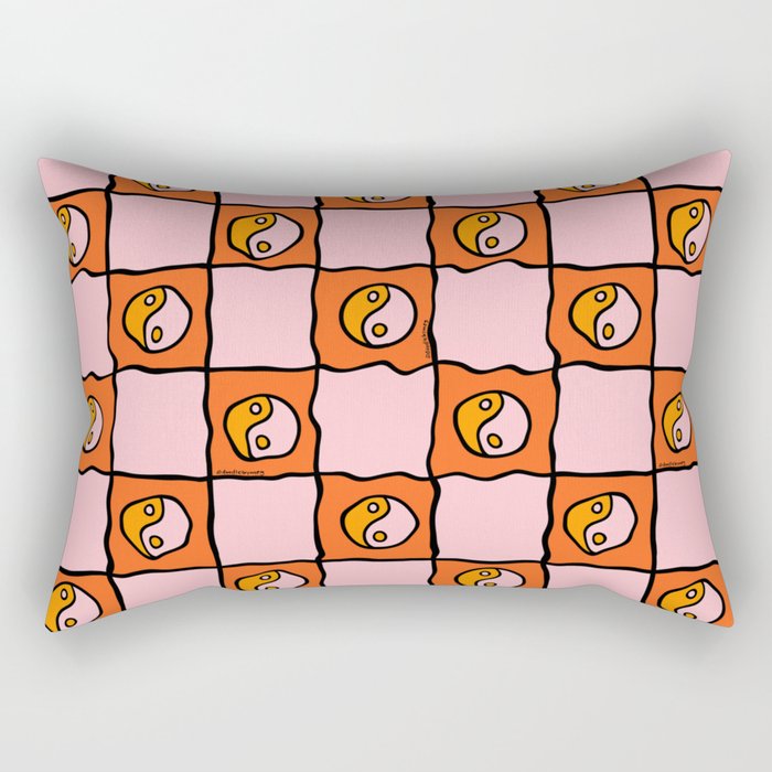 Orange Ying yang Checkered Print Rectangular Pillow Gallery Image 1