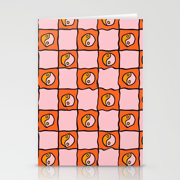 Orange Ying yang Checkered Print Stationery Card Gallery Image 2