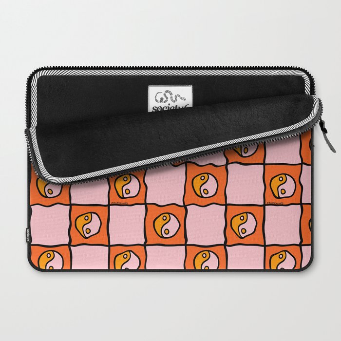 Orange Ying yang Checkered Print Laptop Sleeve Gallery Image 2