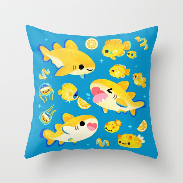 Lemon shark and friends  Throw Pillow Gallery Image 1