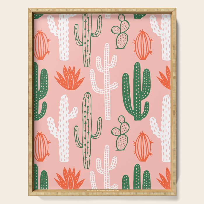 Cactus plant doodle art pattern Serving Tray Gallery Image 1