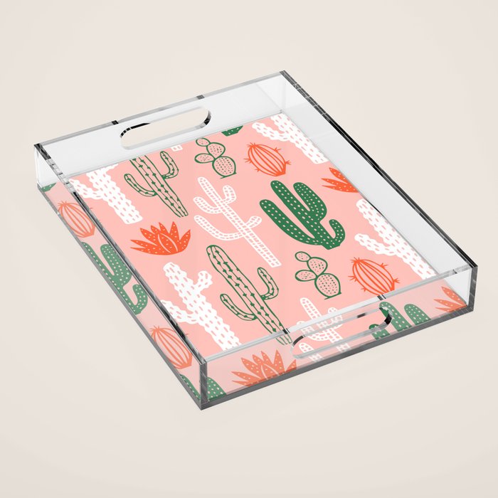 Cactus plant doodle art pattern Acrylic Tray Gallery Image 1